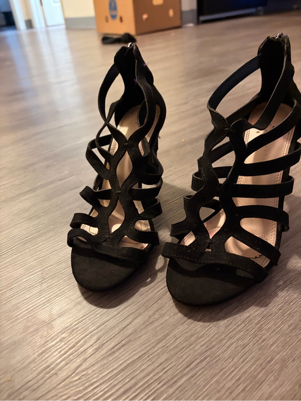 Kelly & Katie Black Strappy Cutout Heeled Sandals